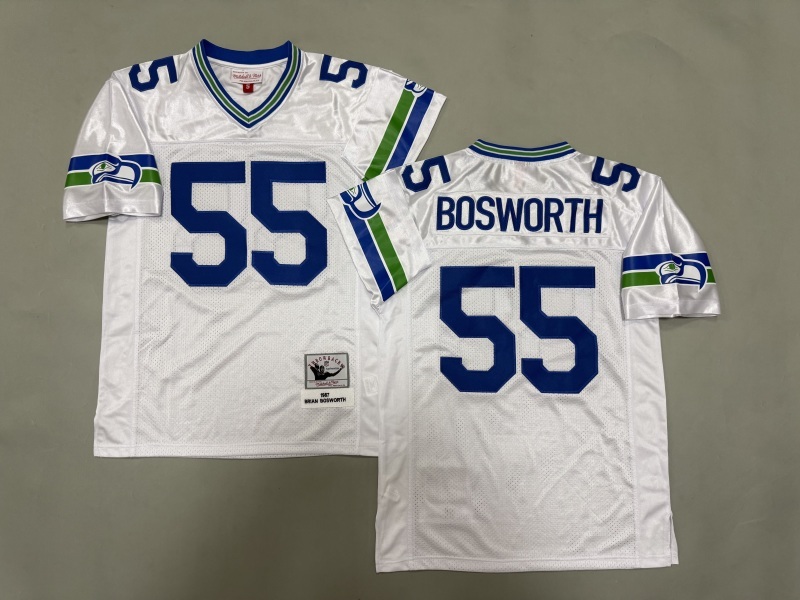 Men 2025 Seattle Seahawks #55 Bosworth white Throwback Limited NFL Jersey style 001